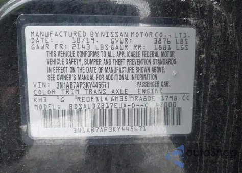 2019 Nissan Sentra Sv z USA, uszkodzony, nr VIN 3N1AB7AP3KY445671